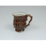 Small Brown Glazed Mug with Leaf Pattern Design - Marked on Base 1758