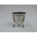 A Dutch Silver Sugar Bowl with Embossed Water, Windmill and Country Scenes, Raised on Three Paw