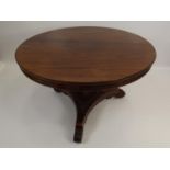 Victorian Circular Tilt Top Table Mahogany Breakfast with Carved Feet and Extensions