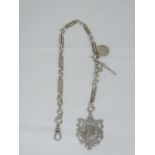 Unusual Link Hallmarked Silver Albert Watch Chain with Fob