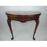 Walnut Veneered Folding Card Table with Carved Detail to Legs