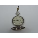 Silver Full Hunter Pocket Watch with Key - Seen Working - 120 grams