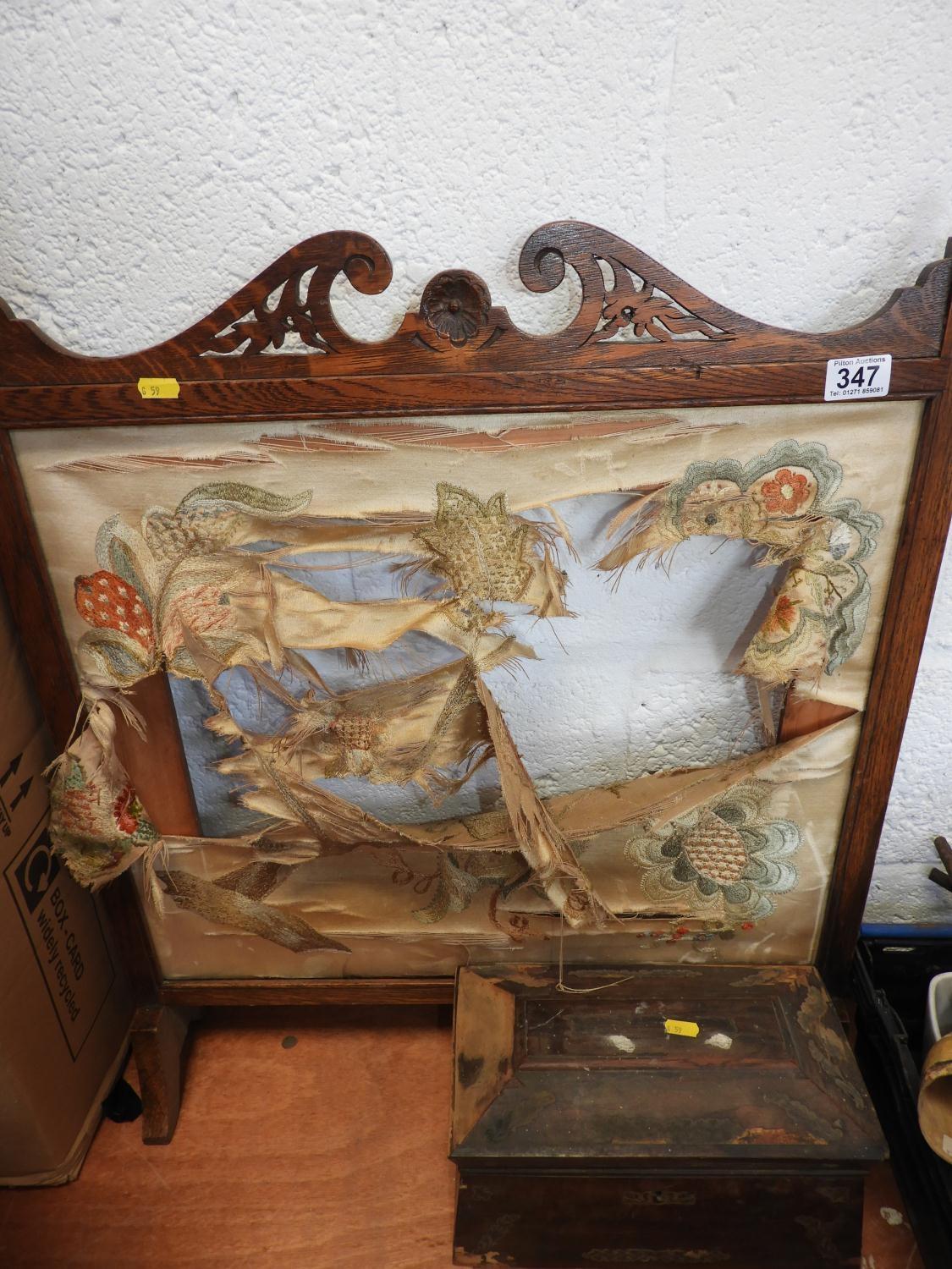 Tapestry Fire Screen and Tea Caddy - Both For Restoration