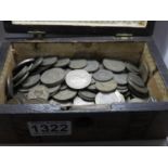 Vintage Wooden Box & Contents - Old Coins