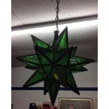 Vintage Green Glass Star Ceiling Light with Ceiling Hook