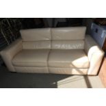 Pair of Cream Leather Two Seater Reclining Natuzzi Sofas