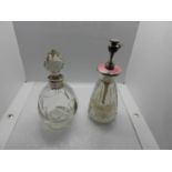 2x Vintage Cut Glass Scent Bottles, One Silver Collared, The Other Guilloche Enamelled