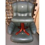 Green Leatherette Lazy Boy Style Chair with Matching Footstool