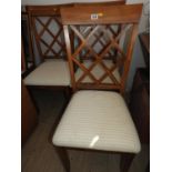 Set of 4x Lattice Back Dining Chairs with Upholstered Seats