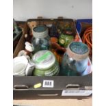 Box of China and Glassware - Vintage Storage Jars etc