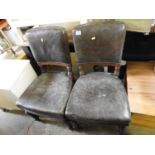 Pair of Oak Chairs with Leather Upholstery