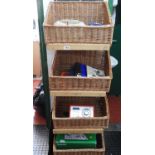 Wooden Display Stand with Wicker Baskets