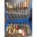 Painted Metal Case and Contents - Chisels and Screwdrivers