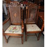 4x Cane Backed Barley Twist Dining Chairs (1 of which is a Carver)