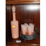 Retro Pink Opaline Drinking Set on Plated Stand