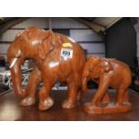 2x Carved Treen Elephant Ornaments