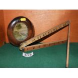 Vintage Box Wood Ruler and Framed Miniature Oil Painting