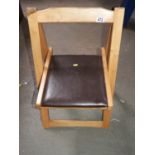 Folding Pine Chair with Leatherette Style Seat