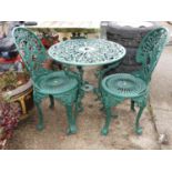 Green Metal Garden Table and 2x Matching Chairs