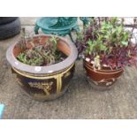 2x Large Glazed Garden Planters