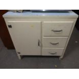 Retro Painted Formica Topped Kitchen Cupboard with Three Drawers