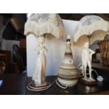 Pair of Figurine Table Lamps and Studio Pottery Lamp