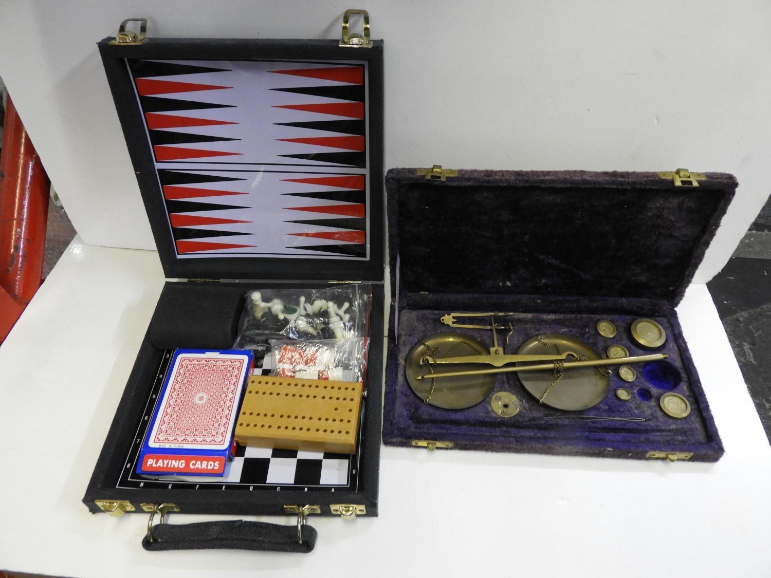 Cased Jewellers Scales and Chess Set