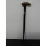 Horn Handled Walking Stick with White Metal Mounts