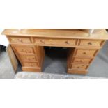 Solid Pine Nine Drawer Twin Pedestal Desk