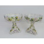 Pair of Victorian Porcelain Floral Decorated Bonbon Dishes 9" Tall - Damages