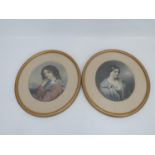 Pair of Oval Gilt Framed Hand Coloured Engravings