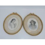 Pair of Oval Gilt Framed Hand Coloured Engravings