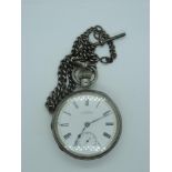 Birmingham Silver Cased Pocket Watch on Sterling Silver Albert Chain - Hill and Son's Barnstaple