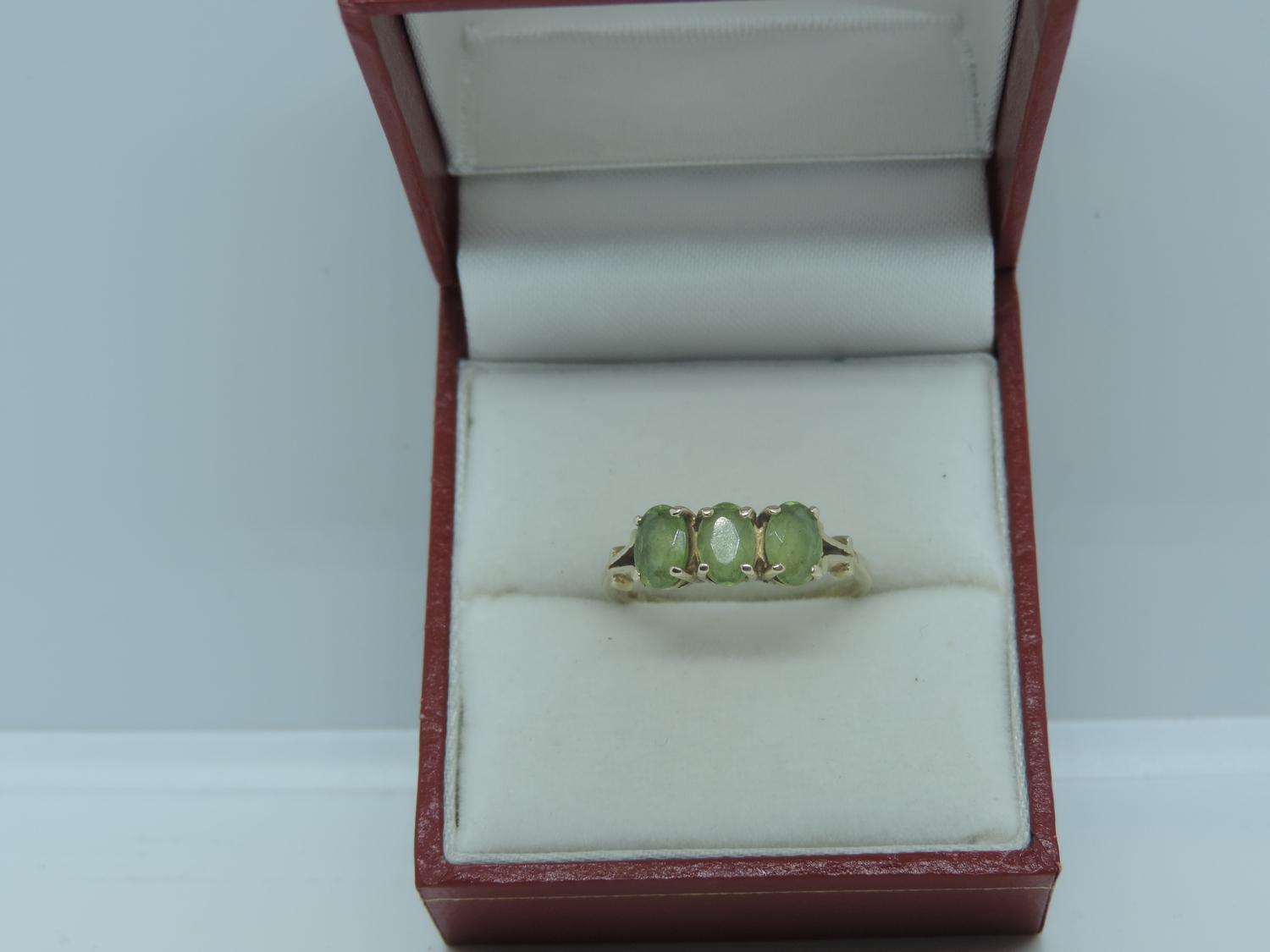 9ct Yellow Gold Peridot Trilogy Ring