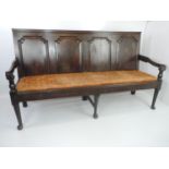 19th Century Oak Bench with Four Panel Back on Pad Feet - 73" Long