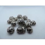A Set of 18x Russian Silver and Black Enamel Buttons, 1x Large (0.75"/2cm diameter), 6x Medium (0.