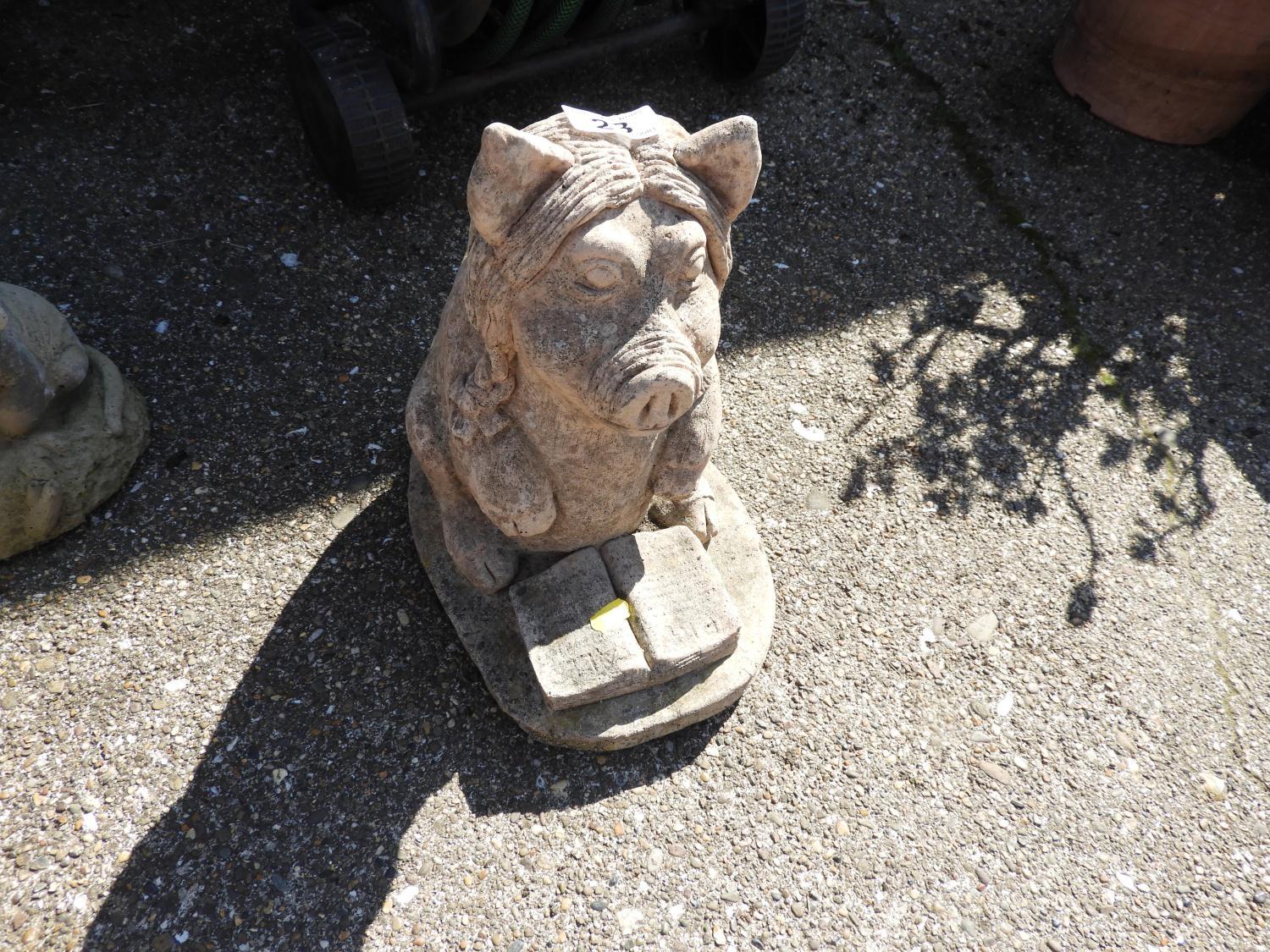 Concrete Garden Ornament - Pig Reading Book