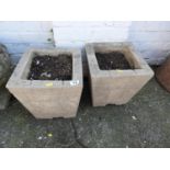 Pair of Square Concrete Garden Planters - Brick Form