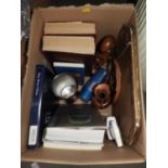 Box of Misc - Carved Treen Ornaments and Copper etc