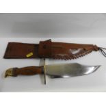 1955 Handmade Silver Steel Bladed Knife in Hide Scabbard