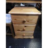 Pine Three Drawer Bedside Cabinet