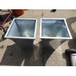 Pair of Tall Square Galvanised Planters