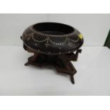 Inlaid Carved Treen Bowl on Elephants Supports