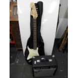 Fender Squier Stratocaster (Left Handed), Fender Practice Amp, Lead, Strap and Bag