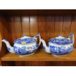 2x Spode Blue and White Tea Pots