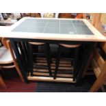 Tile Topped Breakfast Bar with Two Matching Stools