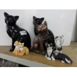 Pair Glazed Ceramic Cat Ornaments and Others