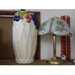 Brass Table Lamp with Glass Shade and Large Ceramic Vase