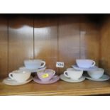 Set of Six Opaque Glass Cups and Saucers