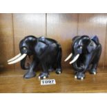 2x Carved Treen Elephant Ornaments